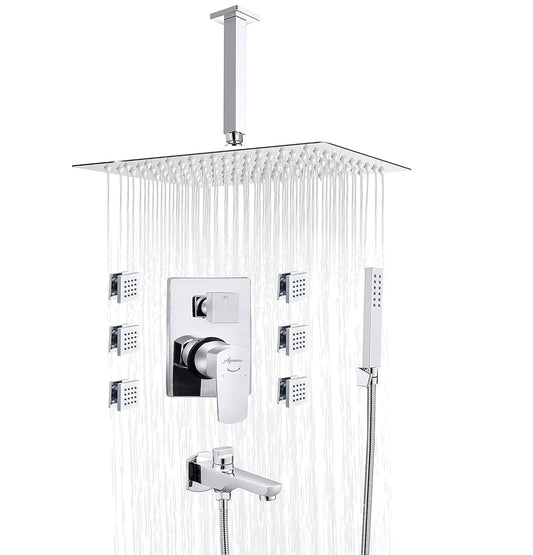 Aquieen Zura Diverter Set with Shower System & Hand Shower with Body jet (12" SHOWER (6 BODY JET))