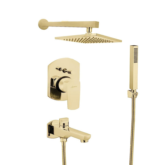 Aquieen Zura Series High Flow Diverter Set with Showers and Spout & Hand Shower Zura Collection (Brass Gold)