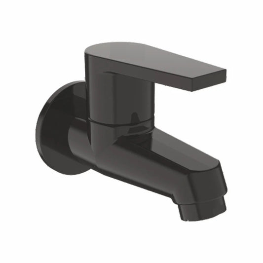 Entice Series Brass Bib Cock With Wall Flange | Wall-Mounted Heavy Brass Faucet with Matte Black Finish & PVD Coating | Water Tap