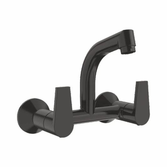 Entice Series Wall-Mounted Sink Mixer Tap with Connecting Legs & Wall Flange | Brass Faucet with PVD Coating & Matte BlackFinish