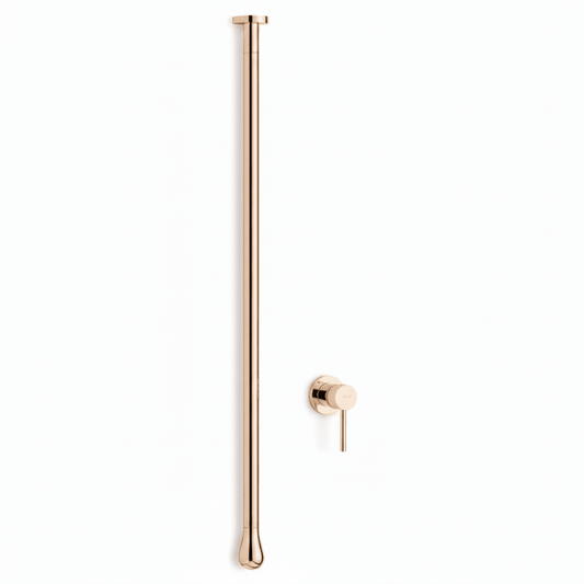 Hot & Cold Basin Mixer Tap in Rose Gold Finish with Electro Coating | Ceiling-Mounted Faucet Made of Brass | From Drop Series