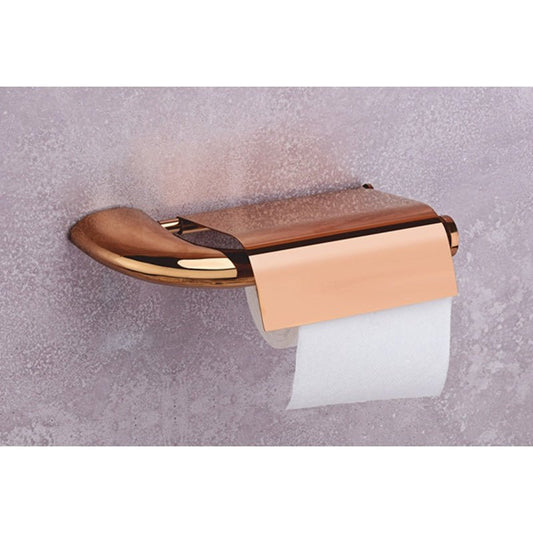 Toilet Paper Holder with Flap Rose Gold Finish, Brass Made, Wall-Mounted for Bathroom Use - Entice Series
