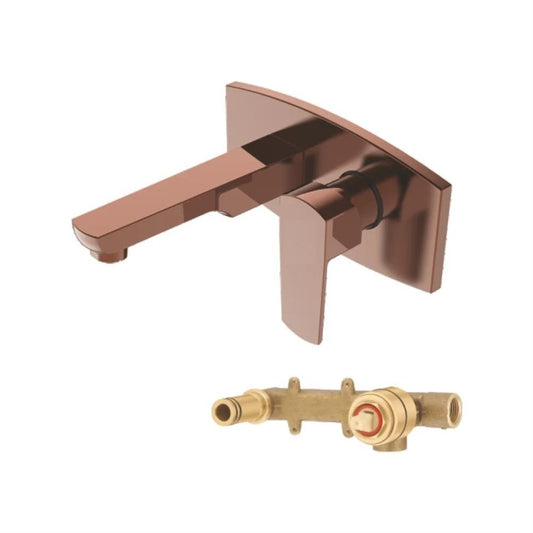 Zura Hot & Cold Water Basin Mixer Tap | Brass Basin Faucet | Rose Gold Finish Sink Mixer Tap with PVD Coating | Wall-Mounted Single-Lever Bathroom Tap