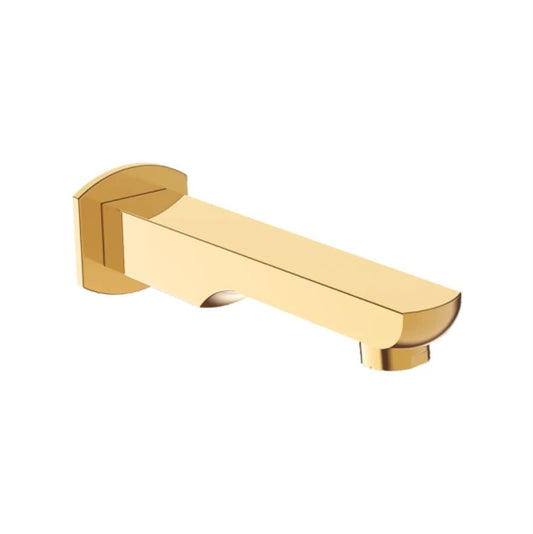 Zura Series Plain Spout with Wall Flange | Gold Finish Wall-Mounted Brass Water Spout with PVD Coating | Fixed Water Outlet Tap Without Flow Control