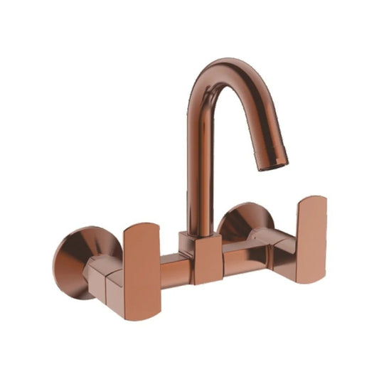 Zura Series Wall-Mounted Sink Mixer Tap with Connecting Legs & Wall Flange | Brass Faucet with PVD Coating & Luxurious Rose Gold Finish