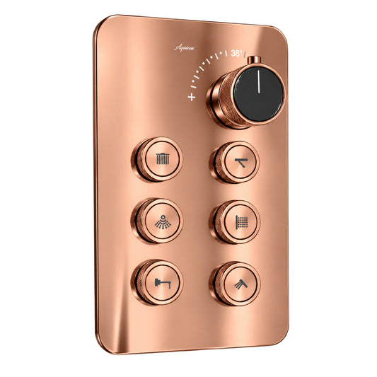 6-Way Thermostatic Diverter Rose Gold Finish, Brass Made, Wall-Mounted - For Bathroom & Spa Water Flow & Temperature Control