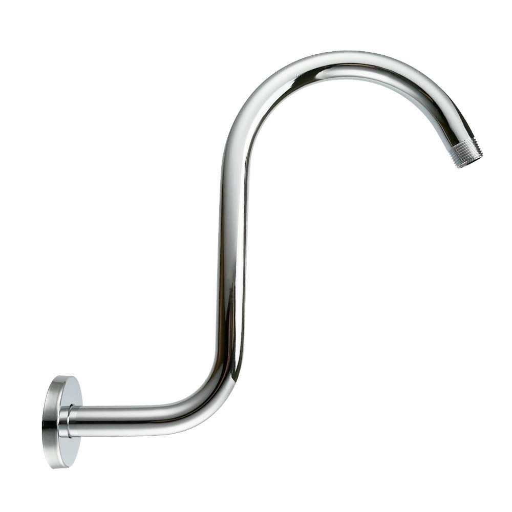 12x14-Inches Shower Arm | Heavy-Duty Stainless Steel | Silver Finish | Wall-Mounted |  Goose Neck Shape - aquieenShower Arm- Aquieen