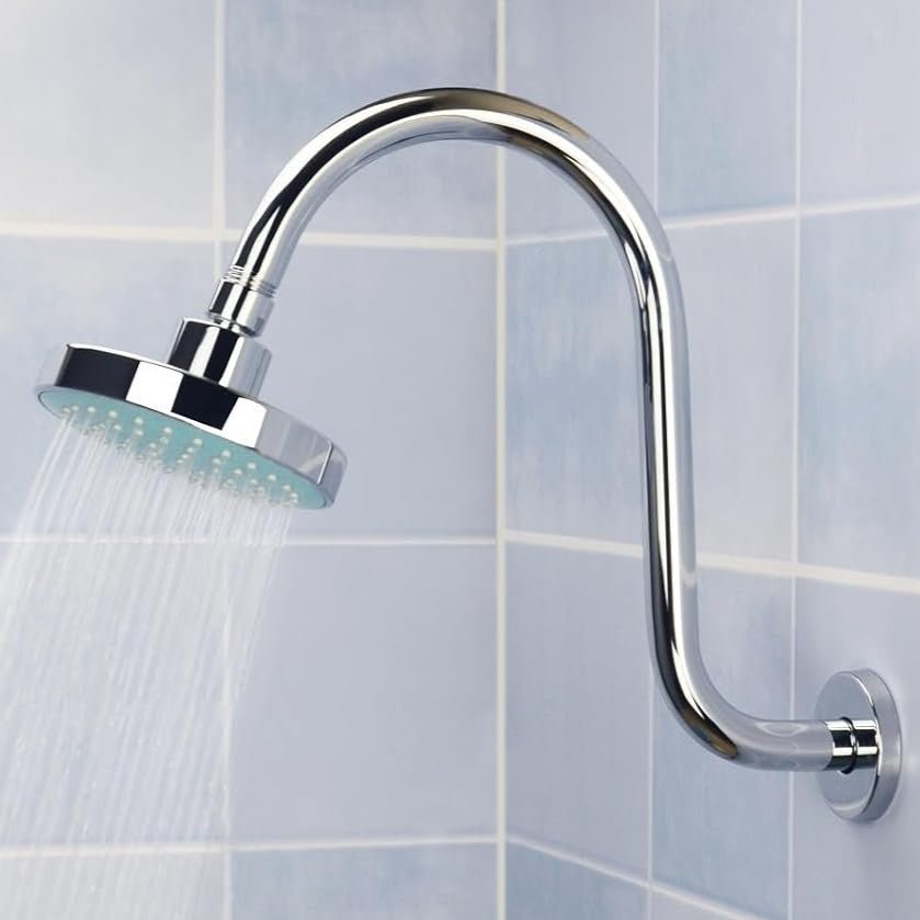 12x14-Inches Shower Arm | Heavy-Duty Stainless Steel | Silver Finish | Wall-Mounted |  Goose Neck Shape - aquieenShower Arm- Aquieen