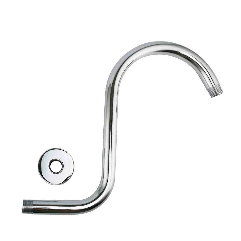 12x14-Inches Shower Arm | Heavy-Duty Stainless Steel | Silver Finish | Wall-Mounted |  Goose Neck Shape - aquieenShower Arm- Aquieen