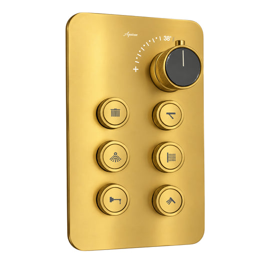 6-Way Thermostatic Diverter Gold Finish, Brass Made, Wall-Mounted - For Bathroom & Spa Water Flow & Temperature Control