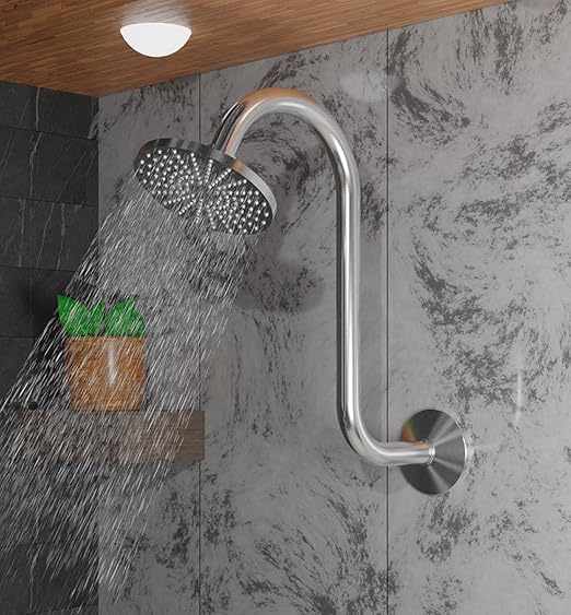 3x12-Inches Shower Arm | Heavy-Duty Stainless Steel | Silver Finish | Wall-Mounted | Goose Neck Shape