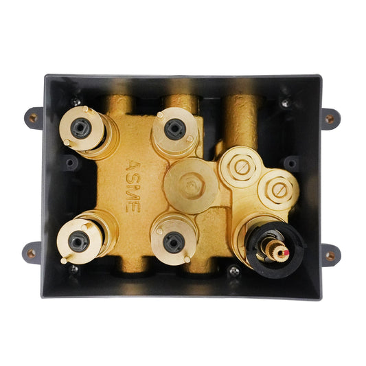 4-Way Thermostatic Diverter Matte Black Finish, Brass Made, Wall-Mounted - For Bathroom & Spa Water Flow & Temperature Control
