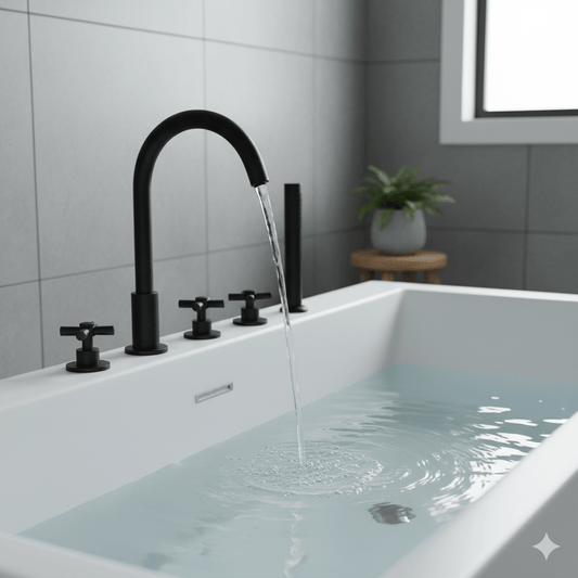 5-Hole Bathtub Faucet - Deck-Mounted | Made of Brass | Electro Coated | Black Finish | Hot & Cold Water Control