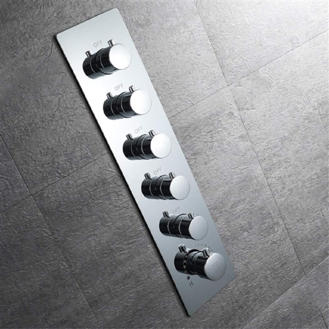 5-Way Thermostatic Diverter Chrome Finish, Brass Made, Vertical Wall-Mounted - For Bathroom Temperature & Flow Control