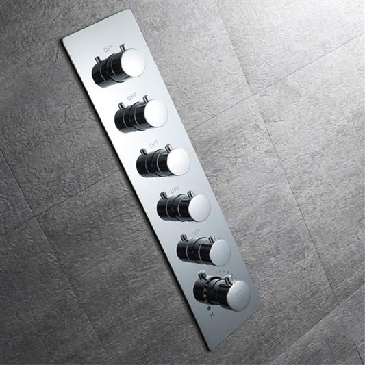 5-Way Thermostatic Diverter Chrome Finish, Brass Made, Vertical Wall-Mounted - For Bathroom Temperature & Flow Control