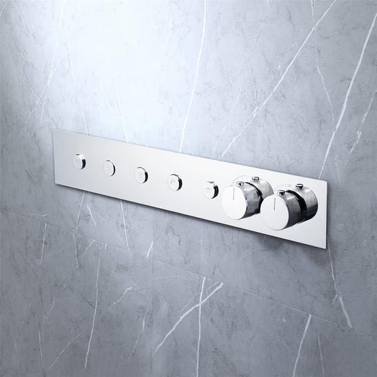5-Way Thermostatic Diverter Chrome Finish, Brass Made, Wall-Mounted with Push Button & Crystal Knob - For Temperature & Flow Control