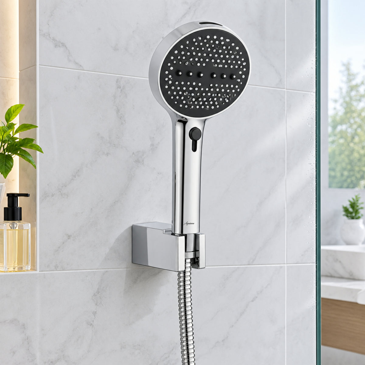 Aquieen Aqua Fall Overhead Shower with Hand Shower & Flexible Hose - Chrome
