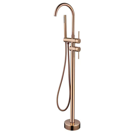 Freestanding Floor-Mounted Bath Tub Filler with Hand Shower - Electro-Coated, Rose Gold Finish, Pure Brass Made, Hot & Cold Water Control