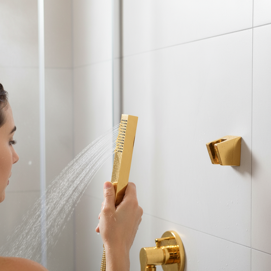Aquieen Hand Shower, Flexible Tube & Wall Holder Set | Stainless Steel | Brushed Gold