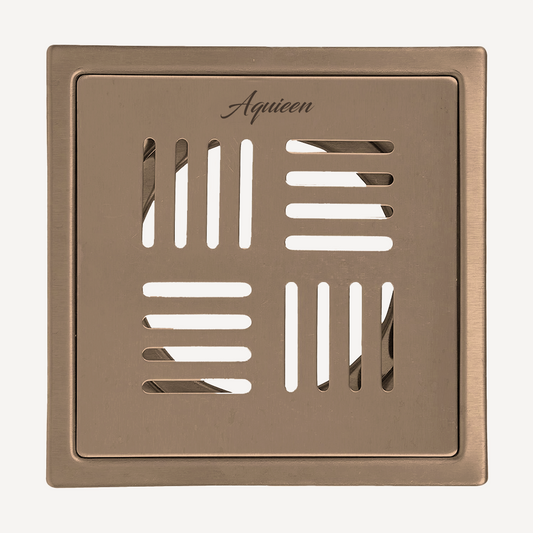 6x6 Inch Floor Grating / Drainer in Brushed Rose Gold Finish | Heavy-Duty SS304 Drainer with PVD Coating | Anti-Clog & Rust-Resistant Drain Cover for Bathroom, Kitchen & Shower Areas