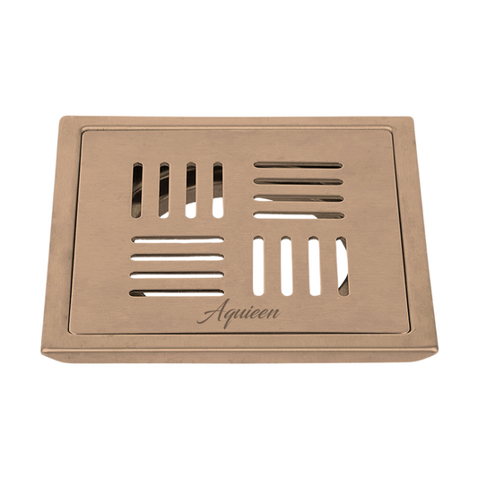 6x6 Inch Floor Grating / Drainer in Brushed Rose Gold Finish | Heavy-Duty SS304 Drainer with PVD Coating | Anti-Clog & Rust-Resistant Drain Cover for Bathroom, Kitchen & Shower Areas