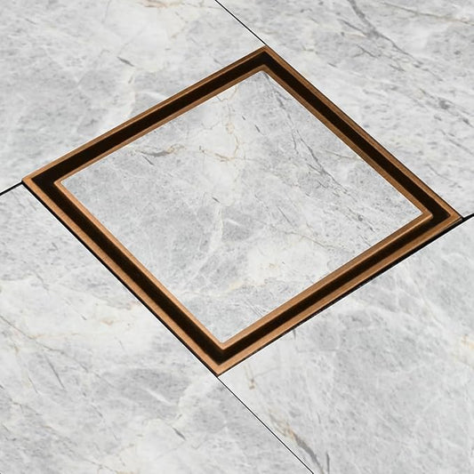 6x6 Inch Tile/Marble Insert Floor Grating / Drainer with Anti-Foul Cockroach Trap | Heavy-Duty SS304 Drainer with PVD Coating & Rose Gold Finish | Drain Cover for Bathroom & Kitchen