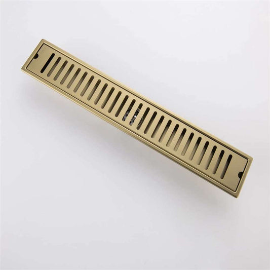 4x18 Inch Floor Grating / Drainer With Center Hole | Heavy-Duty SS304 Liner Design Drainer with PVD Coating & Brushed Gold Finish | Rust-Resistant Drain Cover for Bathroom & Kitchen\