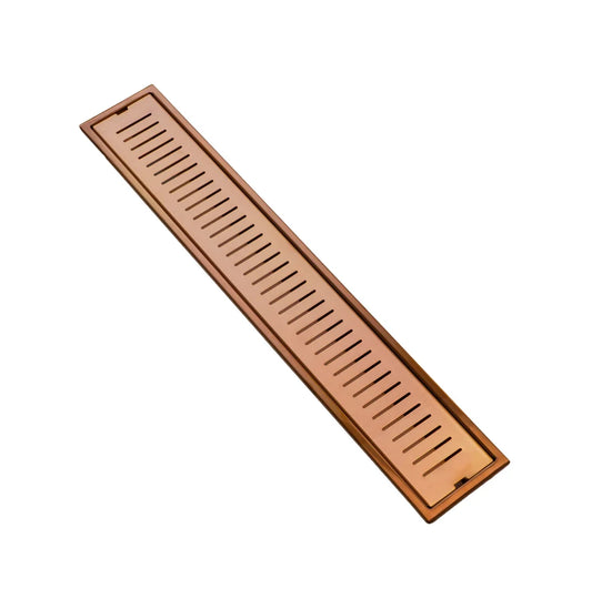 4x18 Inch Floor Grating / Drainer With Center Hole | Heavy-Duty SS304 Liner Design Drainer with PVD Coating & Brushed Rose Gold Finish | Rust-Resistant Drain Cover for Bathroom & Kitchen
