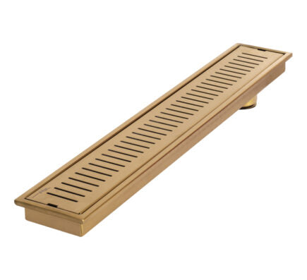 4x24 Inch Floor Grating / Drainer With Side Hole | Heavy-Duty SS304 Liner Design Drainer with PVD Coating & Brushed Gold Finish | Anti-Clog & Rust-Resistant Drain Cover for Bathroom & Kitchen
