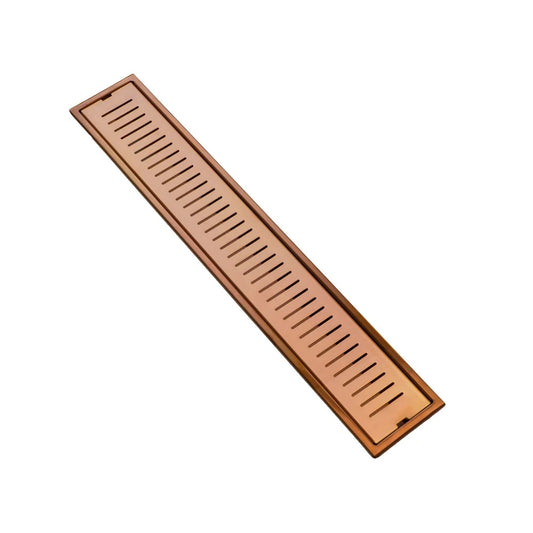 4x24 Inch Floor Grating / Drainer With Side Hole | Heavy-Duty SS304 Liner Design Drainer with PVD Coating & Brushed Rose Gold Finish | Rust-Resistant Drain Cover for Bathroom & Kitchen