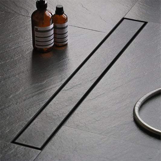 4x24 Inch Tile/Marble Insert Floor Grating / Drainer with Center Hole & Anti-Foul Cockroach Trap | Heavy-Duty SS304 Drainer with Powder Coating & Matte Black Finish | Drain Bathroom & Kitchen