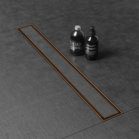 4x24 Inch Tile/Marble Insert Floor Grating / Drainer with Center Hole & Anti-Foul Cockroach Trap | Heavy-Duty SS304 Drainer with PVD Coating & Rose Gold Finish | Drain for Bathroom & Kitchen