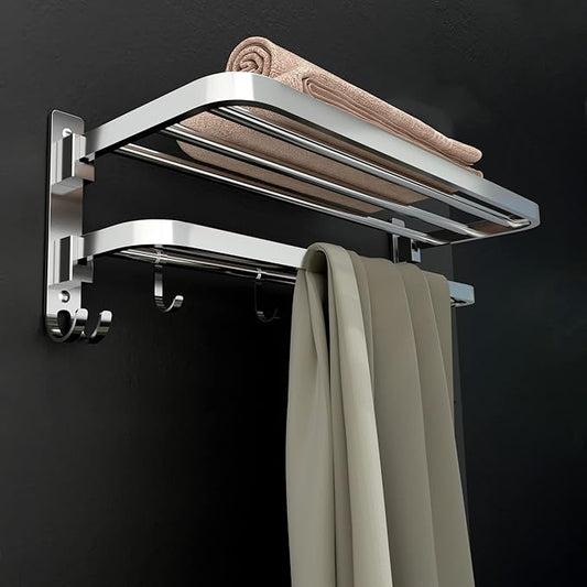 24-Inch Folding Towel Rack - Chrome Finish, Wall-Mounted Heavy-Duty SS304 Stainless Steel with Rod