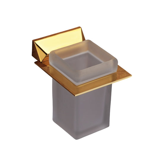 Wall-Mounted Tumbler Holder - Heavy-Duty Brass with Gold Finish and Premium PVD Coating, Elegant Toothbrush & Tumbler Stand | Zura Series