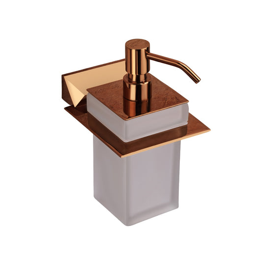 Liquid Soap Dispenser Rose Gold Finish, Brass Made, Wall-Mounted for Bathroom & Kitchen Use - Zura Series