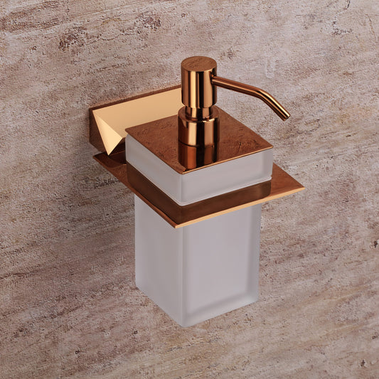 Liquid Soap Dispenser Rose Gold Finish, Brass Made, Wall-Mounted for Bathroom & Kitchen Use - Zura Series