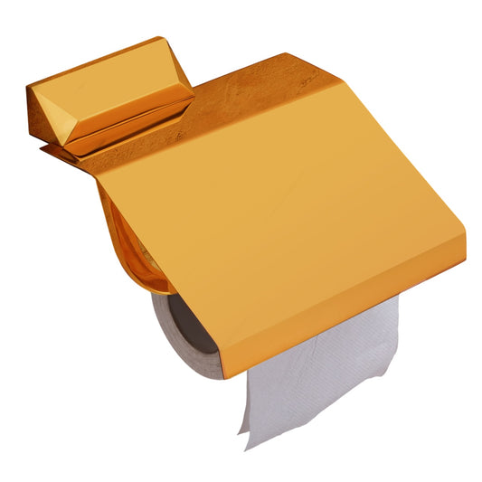 Toilet Paper Holder with Flap Gold Finish, Brass Made, Wall-Mounted for Bathroom Use - Zura Series