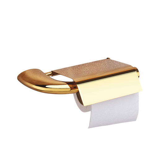 Toilet Paper Holder with Flap Gold Finish, Brass Made, Wall-Mounted for Bathroom Use - Entice Series
