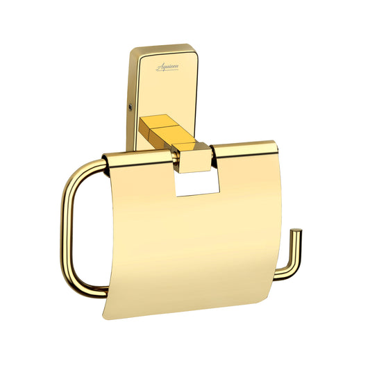 Toilet Paper Holder with Flap Gold Finish, SS304 Stainless Steel Made, Wall-Mounted for Bathroom Use - Compel Series