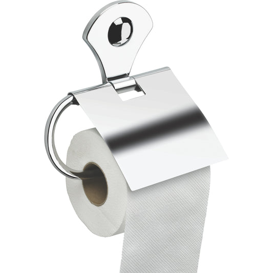 Toilet Paper Holder with Flap Chrome Finish, SS304 Stainless Steel Made, Wall-Mounted for Bathroom Use - Fluid Series
