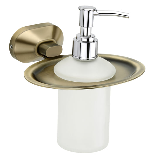 Liquid Soap Dispenser Antique Brass Finish, Brass Made, Wall-Mounted for Bathroom & Kitchen Use - Cuff Series