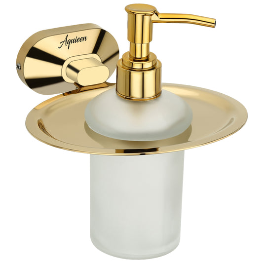 Liquid Soap Dispenser Gold Finish, Brass Made, Wall-Mounted for Bathroom & Kitchen Use - Cuff Series