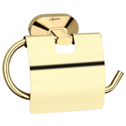 Toilet Paper Holder with Flap Gold Finish, SS304 Stainless Steel Made, Wall-Mounted for Bathroom Use - Cuff Series