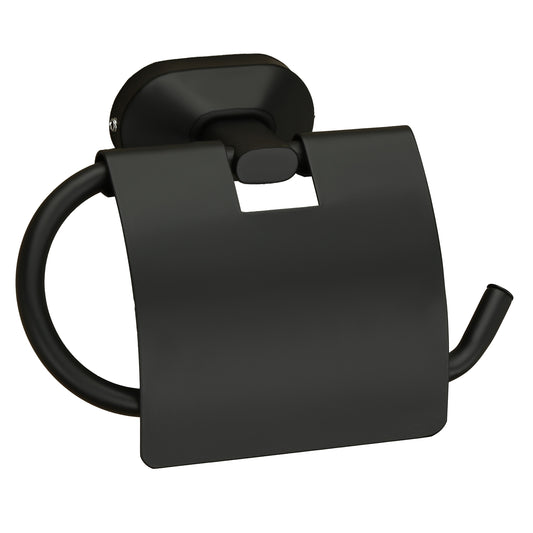 Toilet Paper Holder with Flap Matte Black Finish, SS304 Stainless Steel Made, Wall-Mounted for Bathroom Use - Cuff Series