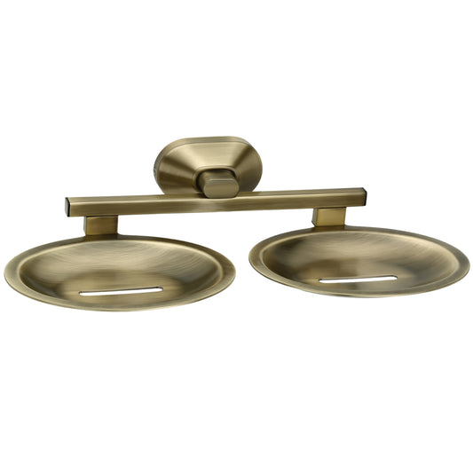 Dual Tray Wall-Mounted SS304 Soap Dish in Antique Brass Finish with PVD Coating - Heavy-Duty, Stylish & Durable - Cuff Series