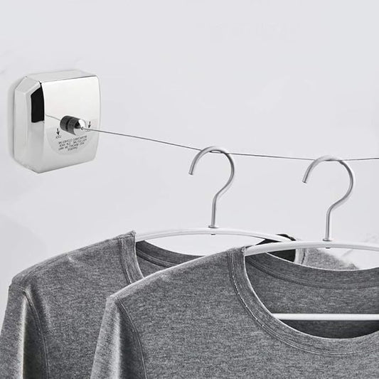 Square Stainless Steel Retractable Cloth Liner Hanger - Wall-Mounted Drying Rack with Installation Kit Chrome Finish