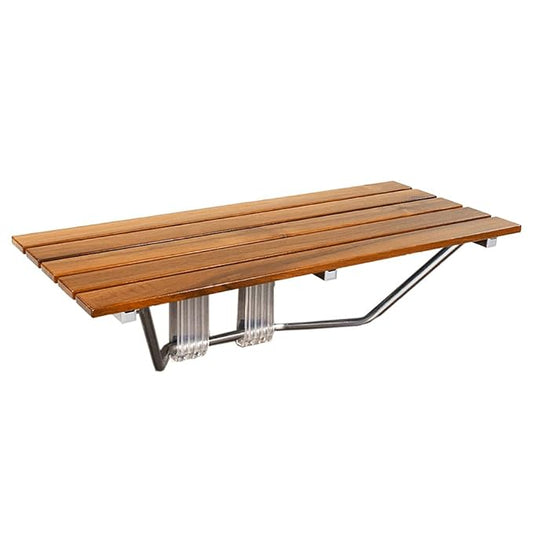 34.5x23 Inches Foldable Wooden Shower Seat | Heavy-Duty Stainless Steel Frame with Water-Resistant Wooden Slats | Wall-Mounted Sturdy Bath Seat for Elderly, Disabled & Compact Bathrooms