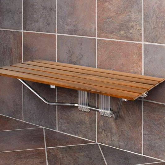 34.5x23 Inches Foldable Wooden Shower Seat | Heavy-Duty Stainless Steel Frame with Water-Resistant Wooden Slats | Wall-Mounted Sturdy Bath Seat for Elderly, Disabled & Compact Bathrooms