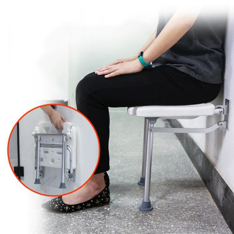 Foldable Shower Seat with Leg Support – Wall-Mounted ABS Chair