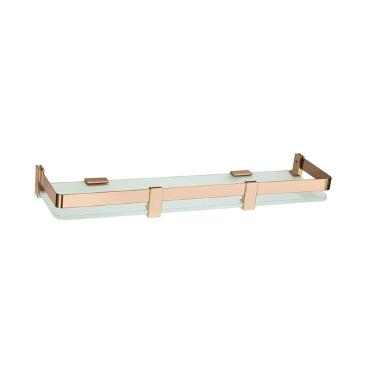 5x15-Inch Wall-Mounted Glass Shelf with Sturdy Aluminium Frame | Toughened Tempered Glass Rack in Rose Gold Finish with PVD Coating | Space-Saving Bathroom, Kitchen & Living Room Organizer
